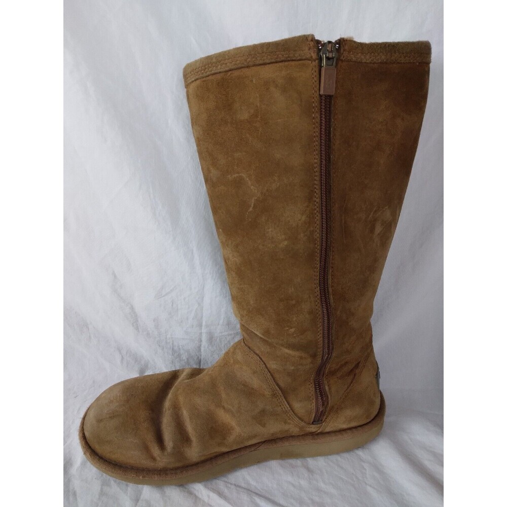 UGG Australia Kenly 1890 Winter Tall Chestnut Suede Side Zip Boots Womens Size 9 - Picture 7 of 13